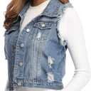 MISS MOLY Women's Ripped Denim Vest Cropped Distressed Classic Sleeveless Jean Vest Jackets With Flap Pockets (Large, Mid Blue)