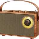 FREEFISH Portable Retro Speaker Bluetooth Radio Vintage Decor with FM Radio Rich Bass Bluetooth Speakers 5.3 Wireless Connection,TF Card, AUX for Home Office Bedroom (Brown)
