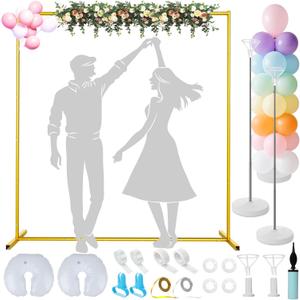 6.5FT Wedding Arch Backdrop Stand Metal Backdrop Stand with 2 Pcs Adjustable Balloon Arch Stand Gold Wedding Arch Frame for Birthday Party Graduation Baby Shower Ceremony Outdoor Indoor Supplies Dcor