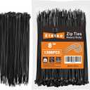 8 Inch Black Zip Ties (1200 Pack), 35 LBS Tensile Strength, Self-Locking Nylon PA66 UV Resistant Cable Ties for Indoor and Outdoor Use