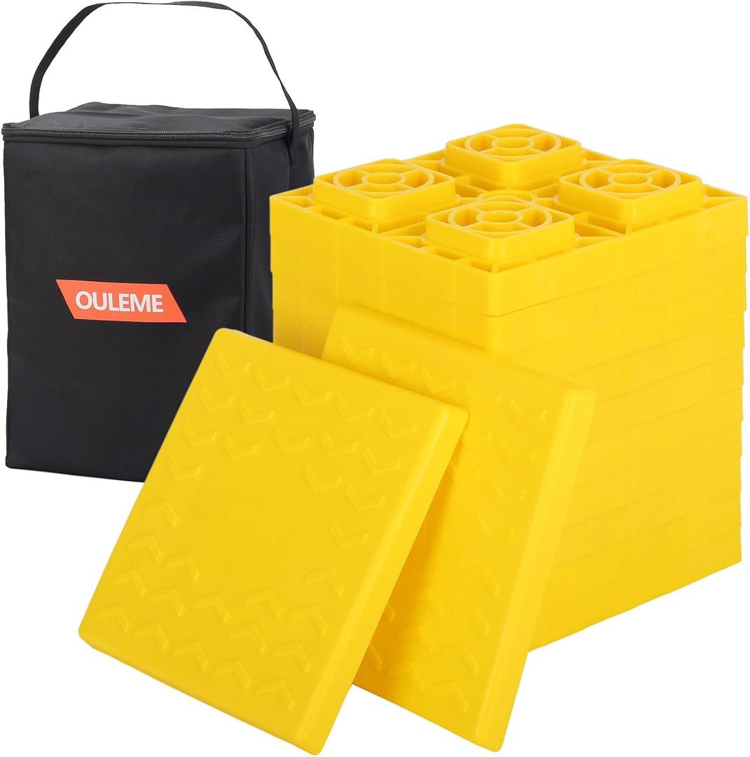OULEME 12 Pack RV Leveling Blocks, Stackable Jack Blocks, Interlocking Leveling Pads with Carrying Bag, for Camper Travel Trailer