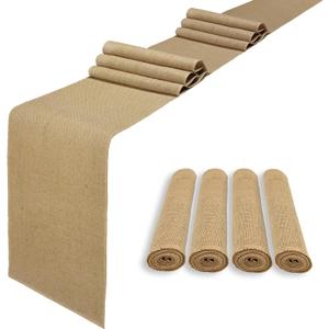4 Pack 12 x 120 Inch Burlap Table Runners, Natural Rustic Jute Table Runner Bulk for Western Wedding Table Decorations,Farmhouse Style Party,Holiday,Kitchen Coffee Table Decor Cover