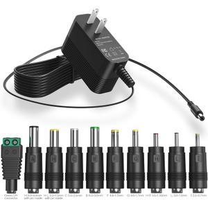 9V Power Supply AC Adapter DC 9V Power Cord Universal Power Adapter with 10 Interchangeable Jacks Compatible with 1000mA 900mA 800mA 700mA 600mA 500mA 400mA 300mA 200mA 100mA Electronics