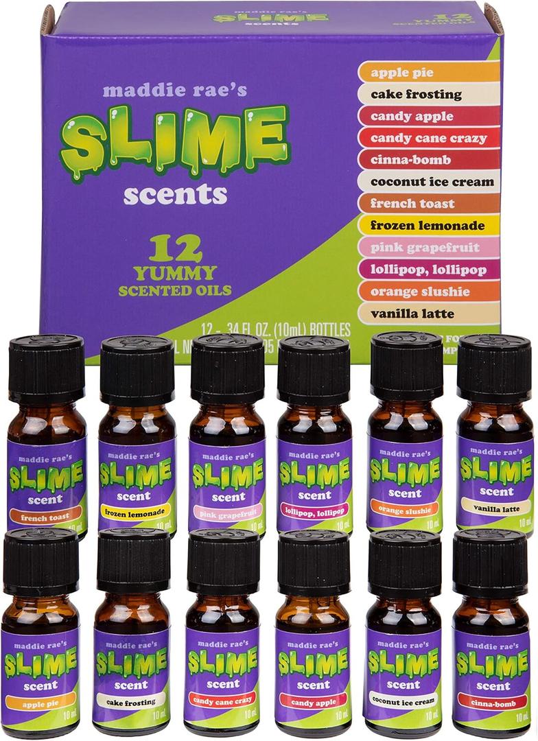 Maddie Rae's Slime Yummy Scented Oils (12 Pack) - X Large 10ml (.34 oz) Natural Food Fragrance Bottles for Diffusers, Aromatherapy, Essential Oil, DIY Candle & Soap Making, Crafts, Supplies, Gift
