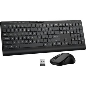 Wireless Keyboard and Mouse Combo, Full Size Quiet Key Computer Keyboard and Cordless Mice with 3 DPI Adjustable, 2.4G Lag-Free, Long Battery Life, Compatible with Windows and Mac Systems, Black