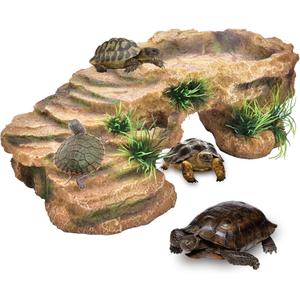 Turtle Basking Platform, Resin Dock Resting Rectangular Aquarium Turtle Tank Decorations, Reptile Habitat Accessories, Reptile Hide Floating Ledge Resting Terrace for Bearded Dragon, Newts, Lizard