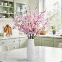 Artificial Cherry Blossom Branches 27.6In Silk Cherry Blossom Branches Long Stem Artificial Flowers for Tall Vase, for Home Decor, Weddings Decor, Parties & Festival Gifts 8PCS Pinkish White