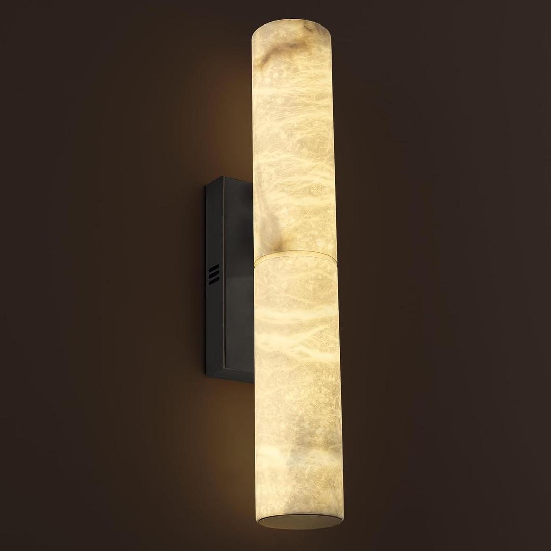 Bronze Alabaster Wall Sconces, 20" Natural Marble Wall Sconce, Hardwired Black Wall Sconces Indoor, Stone Wall Sconce Dimmable, Alabaster Wall Lamp for Living Room, Bathroom, Bedroom, Stair-Upgraded Bronze Alabaster Wall Sconces, 20" Natural Marble Wall Sconce, Hardwired Black Wall Sconces Indoor, Stone Wall Sconce Dimmable, Alabaster Wall Lamp for Living Room, Bathroom, Bedroom, Stair-Upgraded