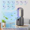 Bladeless Desk Fan, 13 Inch Quiet Oscillating with 106 Rotation, Battery Operated Portable Table Fan, 3 Speeds & Night Light, LED Display, Button Control, Personal Fan for Bedroom Office Nightstand