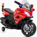 Kids Motorcycle, 6V Electric Motorcycle for Kids with Detachable Training Wheels, Realistic Music, Headlights, Police Light, Motorbike for Kids, Red
