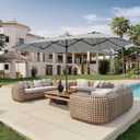 Patio Kingdom 15FT Double Sided Patio Umbrella with Base Included Large Outdoor Market Umbrella with Crank Handle, UV Resistant Canopy, Sturdy Frame for Garden, Poolside, Deck, Light Gray