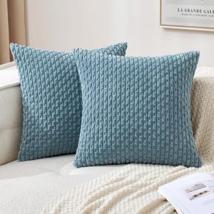 MIULEE Throw Pillow Covers Soft Corduroy Decorative Set of 2 Boho Striped Pillow Covers Pillowcases Farmhouse Home Decor for Couch Bed Sofa Living Room 16x16 Inch Army Green (16" x 16" (Pack of 2))
