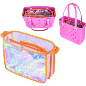 Rexmica Iridescent Beach Bag Organizer Insert (12.4in x 10.2in x 4.3in) Compatible with Bogg Bag(15in x 13in x 5.25in), Beach Bag Insert Divider Pouch Waterproof Liner, Orange