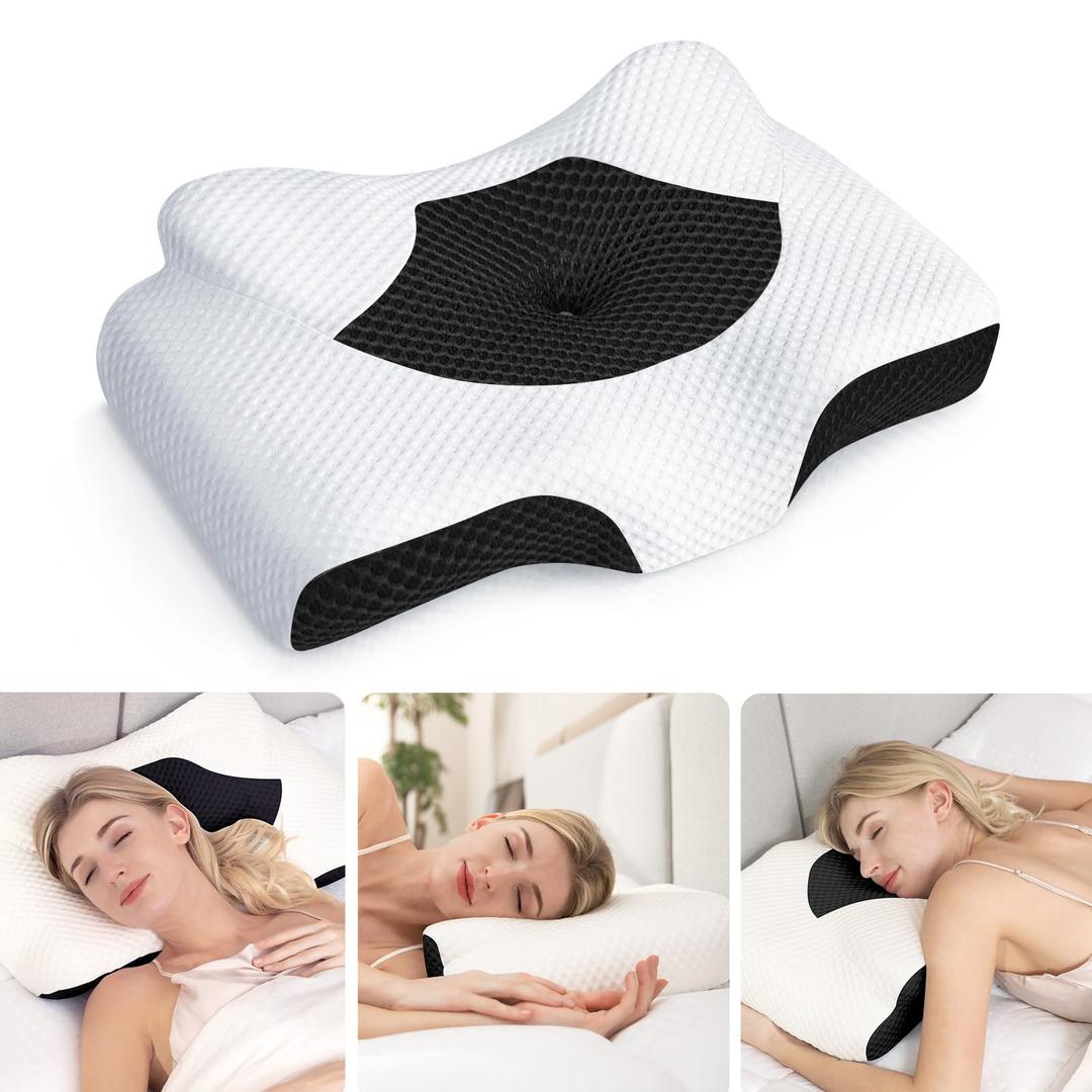 Osteo Cervical Pillow for Neck Pain Relief, Hollow Design Odorless Memory Foam Pillows with Cooling Case, Adjustable Orthopedic Bed Pillow for Sleeping, Support for Side Back Sleepers