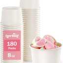 Lzerking 180 Count Ice Cream Cups Disposable 8 oz, Small White Dessert Bowls for Sundaes, Snacks, Popcorn, Soup & Parties