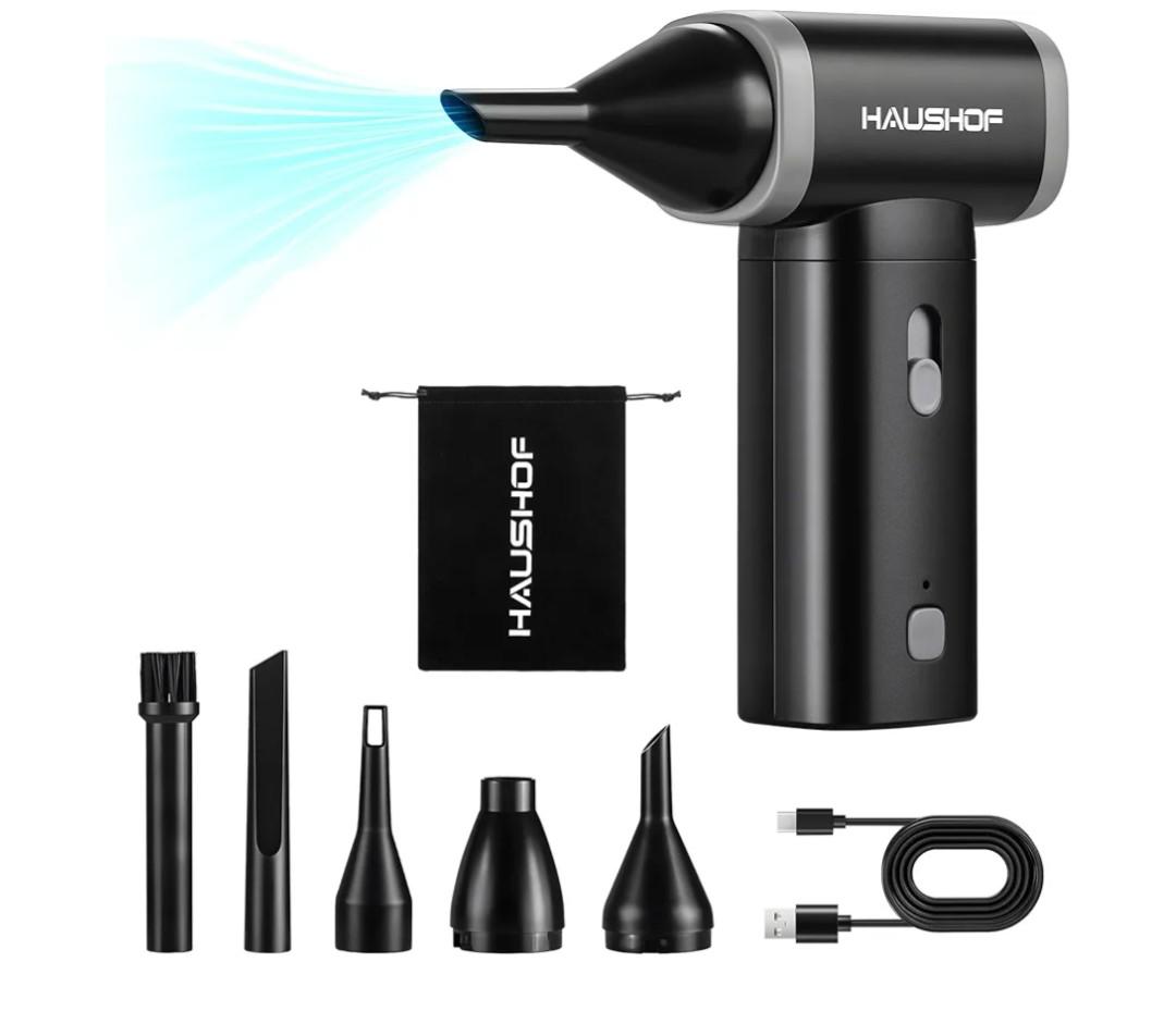 HAUSHOF 8V 110000RPM Compressed Air Blower Spray Dry Air Bomb - PC Cleaning, Type-C Rechargeable Speed Adjustable Speed for Keyboard, Sofa, Car