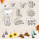 Tuitessine Clay Cutters Kit 10PCS Polymer Earring Making Tools Western Cow Bull Skull Cactus Sunflower Embossing Shape Cutting Cowgirl Hat Cowboy Boots Jewelry Modeling DIY Supplies (Western)
