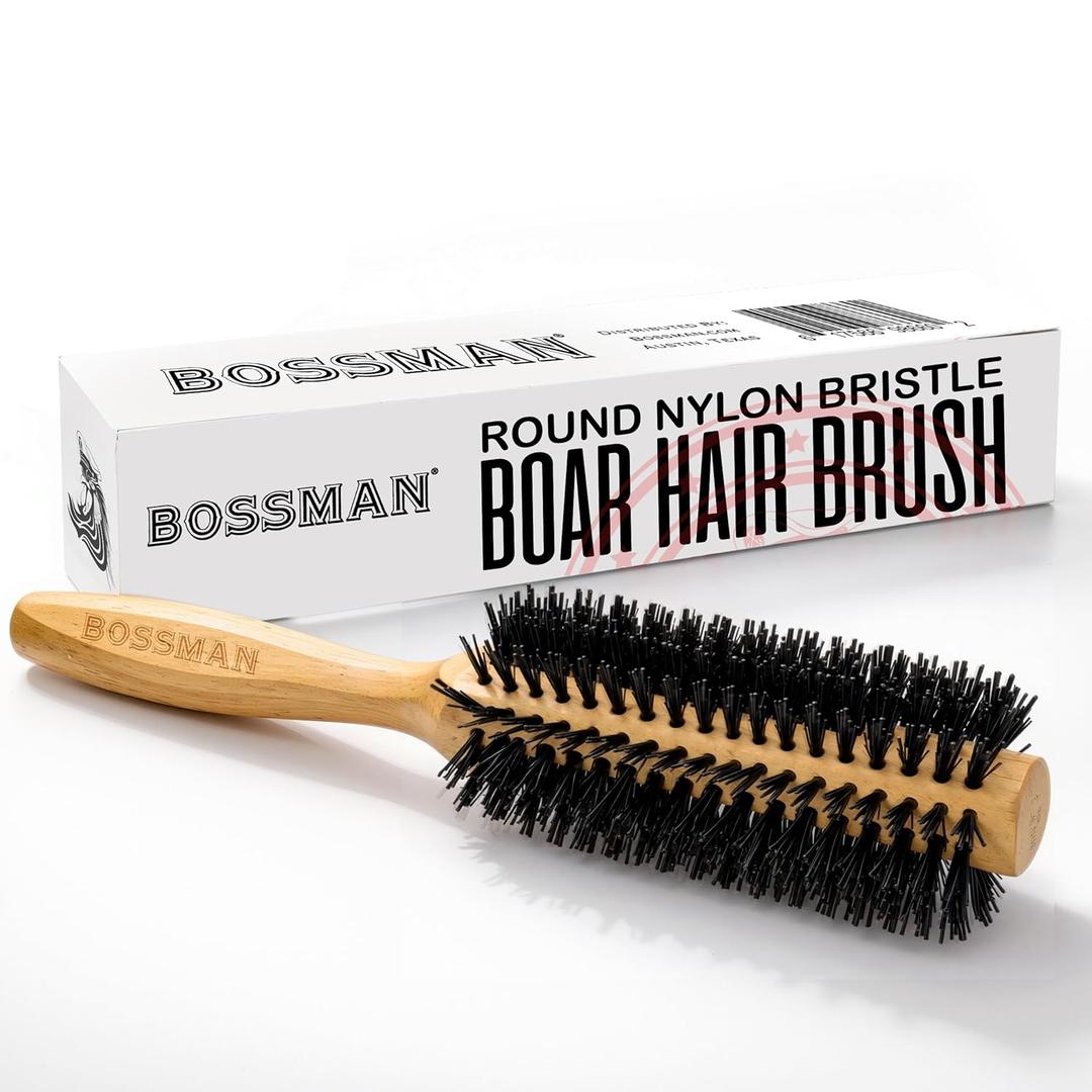 Bossman Boar & Nylon Bristle Round Hair Brush, 2 Inch - Blow Dryer Brush for Styling, Curling, Detangling, and Straightening