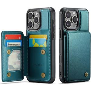 Vinich for iPhone 16 Pro 6.3" Wallet Case with Card Holder, RFID Blocking Credit Slots Kickstand Shockproof Phone Cover for Women Men, Bluish Green