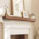 54" Fireplace Mantel, 3'' Thick Handmade Rustic Solid Wood - Wall Long Floating Shelf with Invisible Metal Bracket, Brown