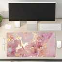 QIYI Large Mouse Pad, Cute Pink Desk Mat for Desktop, Women Girls PU Leather Desk Pad Waterproof Gaming Mousepad, Rose Gold Marble Computer Protector Writing Pad for School Office Home 31.5" x 15.7"