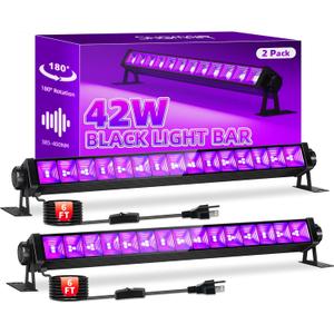 42W Black Light Bar for Glow Party, Blacklights with 6ft Cord, Plug, and Switch for Glow Party, Stage Lighting, Neon Party, Halloween Decorations, 2 Pack