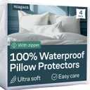 Niagara 4 Pack Waterproof Pillow Protectors Standard 20x26 Inches Smooth Zipper Premium Encasement Covers Quiet Cases Set White