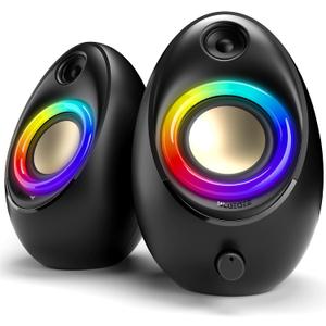 Bluedee Computer Speakers for Desktop PC, Bluetooth 5.4 Desktop Speakers with 2 Speaker Units, Dynamic RGB Light USB Speaker, USB/Type-C Powered Plug & Play PC Speakers for Desktop, Laptops, Tablet, Black
