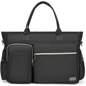 Laptop Tote Bag, Middle Size Computer Messenger Teacher Bag with 15.6'' Padded Laptop Sleeve (1002-black)