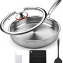 12 Inch Stainless Steel Pan, 5pcs Tri-Ply Stainless Steel Frying Pan with Lid, Dishwasher & Oven Safe, Induction Cooking Skillets, Fast & Even Heat and Detachable Handle