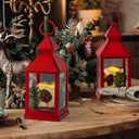 Christmas Lantern Decorative with LED Candle, Pine Holly Berry Red Decorative Hanging Lanterns for Indoor Outdoor Garden Christmas Home Decor(2 Pack)