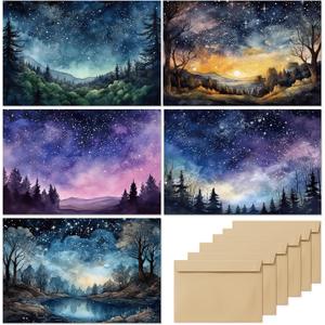 slapaflife Blank Cards with Envelopes All Occasion,Watercolor Starry Night Sky Design Blank Greeting Cards 4x6,20Pack -Blank Greeting Cards,Note Cards with Matching Peel-and-Seal Rustic Envelopes