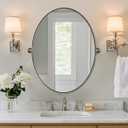 ANDY STAR Oval Bathroom Mirror, 24" x 32" Chrome Stainless Steel Metal Frame Vanity Mirror for Over Sink with Adjustable Tilting Design, Pivoting Mirror for Modern Wall Decor