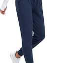 MAGCOMSEN Women's Fleece Lined Joggers High Waisted Water Resistant Thermal Winter Hiking Running Sweatpants with Pockets (Large, Navy)