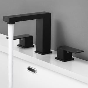 KES All Metal Black Bathroom Faucets 8 Inch, Widespread Bathroom Sink Faucet, 3 Hole Vanity Faucet with Supply Hoses, SUS 304 Stainless Steel Matte Black, L4350LFF12-BK