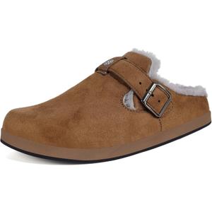 Hsyooes Fur Lined Clogs for Women Men Suede Winter Slippers Arch Support Slip on Mules Potato Shoes with Removable Cushion Footbed Warm Home House Shoes (8.5 Women/7 Men, Brown)