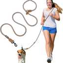 Mile High Life Hands Free Dog Leash, Crossbody Waist Leash with Genuine Leather Connection, Multifunctional Adjustable Slip Lead for Dog Walking Running (Brown, 7FT) (Browm)