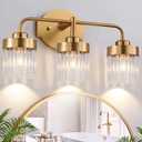 Crystal Modern Bathroom Vanity Light, 3 Light Brushed Gold Bathroom Light Fixtures, with Crystal Glass Shade, Bathroom Lighting Fixtures Over Mirror, Wall Light for Bedroom Living Room