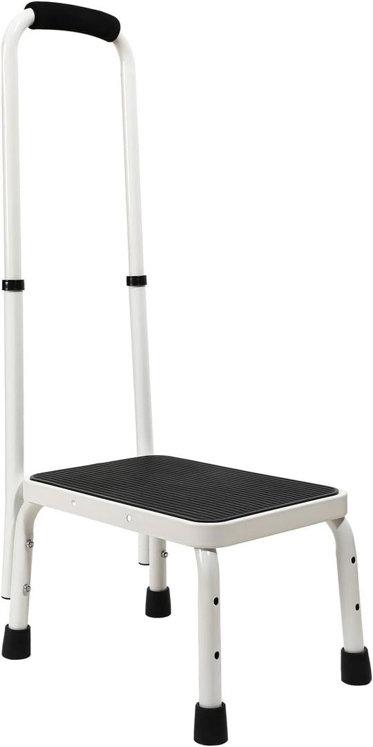 Sattiyrch Step Stool with Handle for Ederly,Sturdy and Lightweight Stool with Anti-Skid Platform,Easy Assmbly,Safely Supports up to 350 Pounds with 9.5 Inch (White)