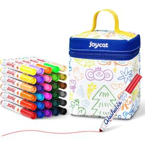 JoyCat 30 Count Washable Markers for Kids, 30 Colors Washable Markers Set with Carrying and DIY Coloring Fabric Storage Bag, Coloring Marker Bulk for Boys Girls Toddler, School Classroom Supplies