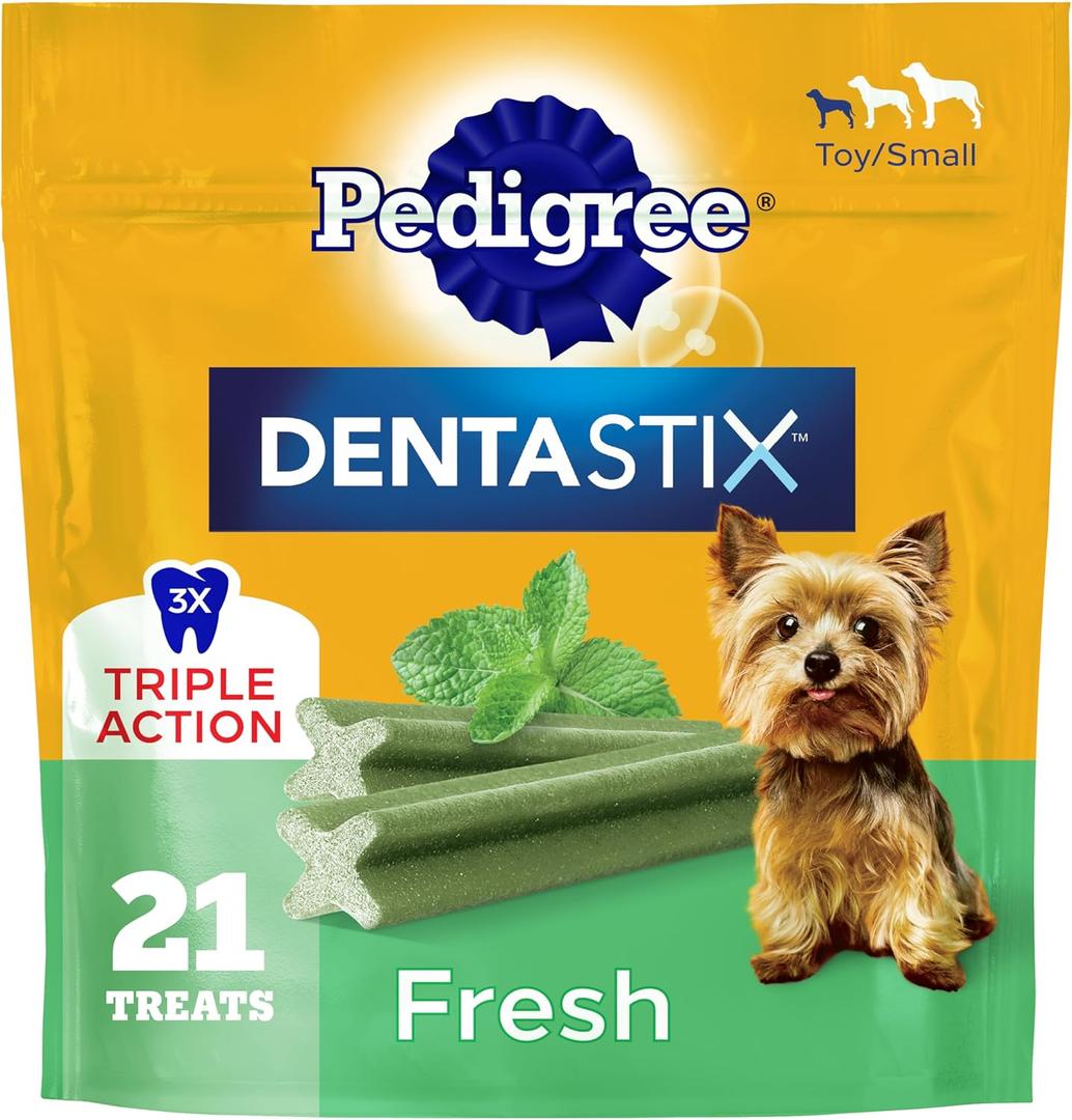Pedigree Dentastix Dental Chews for Dogs, Small and Toy Breed Dog Treats, Fresh Flavor, (7) 21ct Bags (147 Treats Total) (EXP 07/01/27)