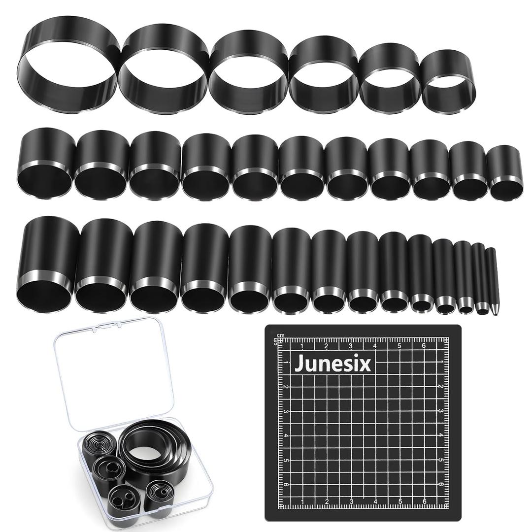 31 Pieces Leather Circle Cutter Tool Set, Circle Punch Tools 1-25mm 30 35 40 45 50 55mm High Carbon Steel Round Leather Cutting Dies Leathers Hole Punch Tool Kit for DIY Leathers Crafts