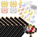 Seajan 192 Pcs Flower Bouquet Accessories Include 40 Sheets Flower Wrapping Paper 4 Mini Crowns 48 Butterfly 100 Corsage Bouquet Pin for Valentine Women Wedding Birthday Mother's Day(Cute Color)