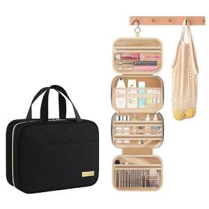 Travel Toiletry Bag with Waterproof Compartments and Hanging Hook-Black