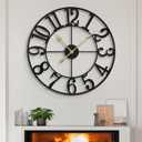 LEIKE Large Wall Clocks,Silent,Non Ticking,Battery Operated Rustic Round Modern Big Metal Wall Clock for Living Room, Bedroom,Kitchen,Farmhouse,Office,Home Decor-16 Inch(Black-Arabic Number)
