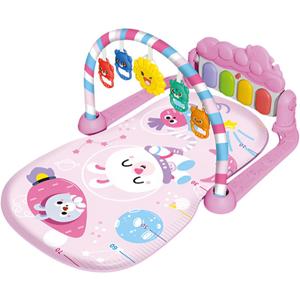 Baby Play Mat for Babies 0-6 Months, Piano Tummy Time Activity Mat with Music, Play Mat for Babies with 5 Linkable Toys Pink