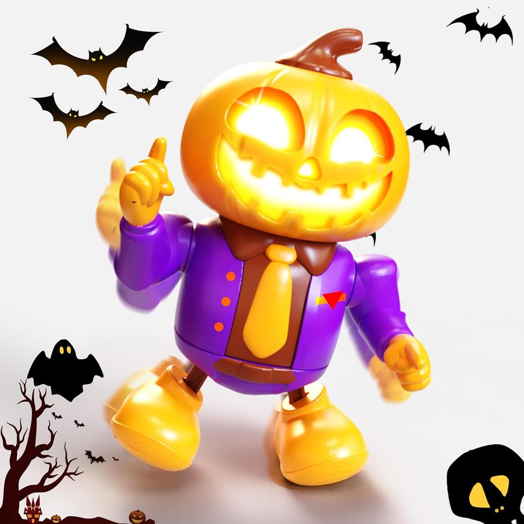 Halloween Pumpkin Dancing Robot Toy  Light-Up Musical Walking Figure, Party Decoration for Boys & Girls Ages 3-8, Fun Holiday Gift