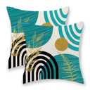 JEFERSO Boho Teal Pillow Covers 18x18 Inch Set of 2 Gold Leaf Tropical Mid Century Throw Pillows Outdoor Bohemian Decorative Pillow Cases Abstract Modern Linen Cushion Case for Decor Couch Sofa