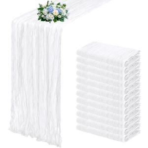 12 Pack White Cheesecloth Table Runner 17x108 Inch Semi Sheer Boho Gauze Cheese Cloth Fabric Table Runners, for Wedding Party Baby Shower Birthday Home Decor Garden Farmhouse