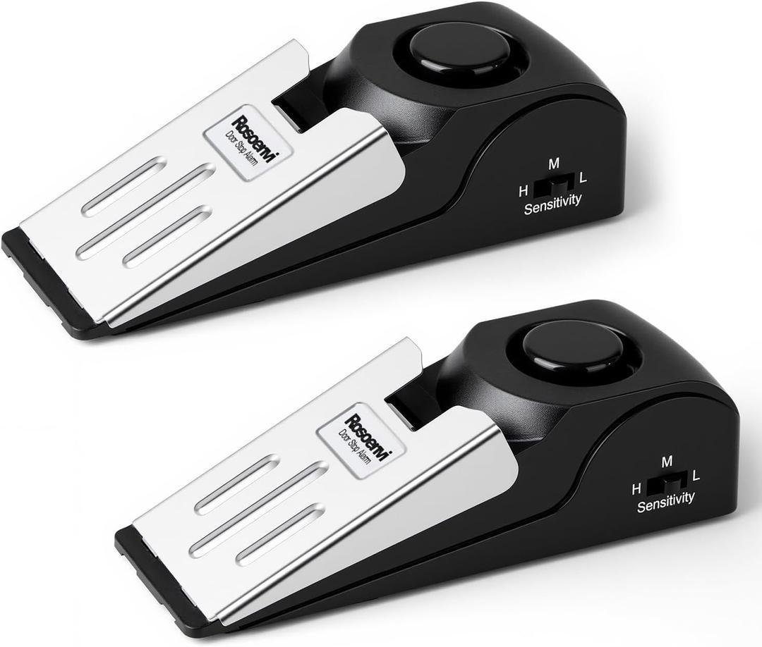 2 Pack Door Stop Alarm, Door Stopper with 120DB Security Alarm, Floor Wedge Door Stop Siren, Door Security Devices for Traveling, Apartment, Hotel and Home, Black